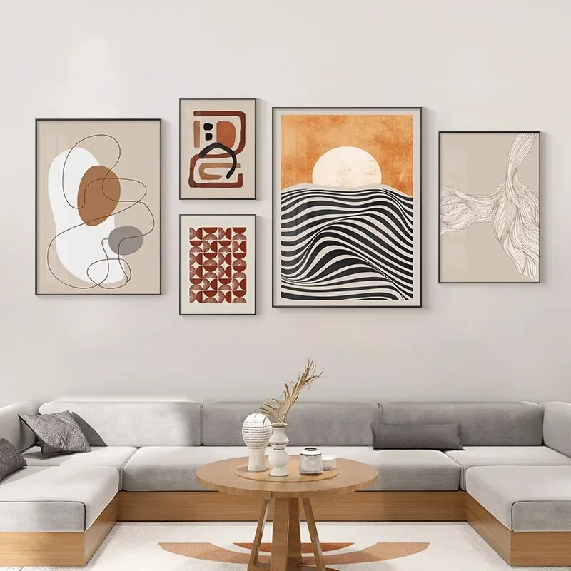 Modern living room, combination decorative painting, retro, sofa background, Nordic minimalism