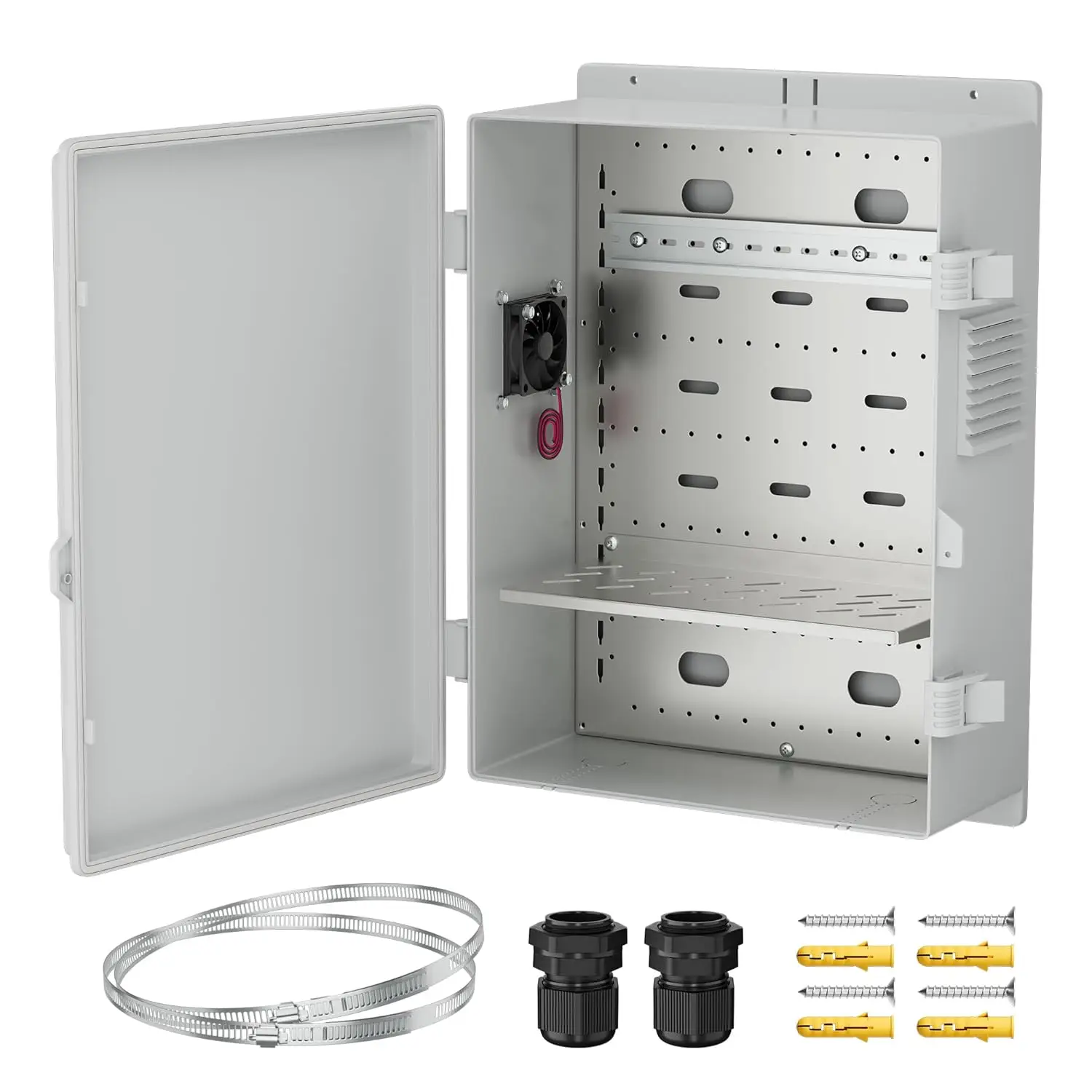 

Vented Outdoor Enclosure Box with Cooling Fan, Waterproof White Nema Electrical Box for Electronics