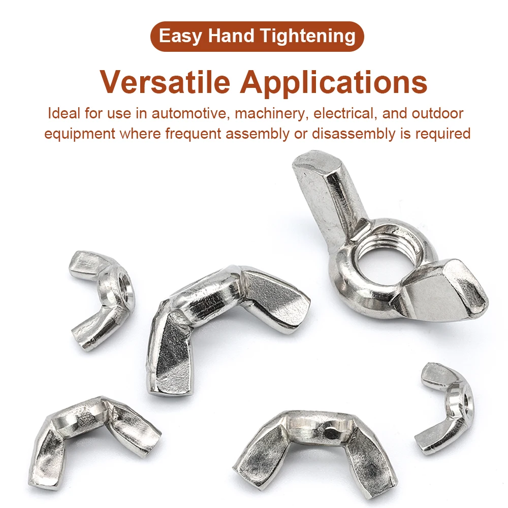 HSLSLS 3-10pcs Butterfly Wing Nut m3 m4 m5 m6 m8 m10 m12 Stainless Steel Black/Zinc Plated Hand Tighten Thumb Wing Nuts