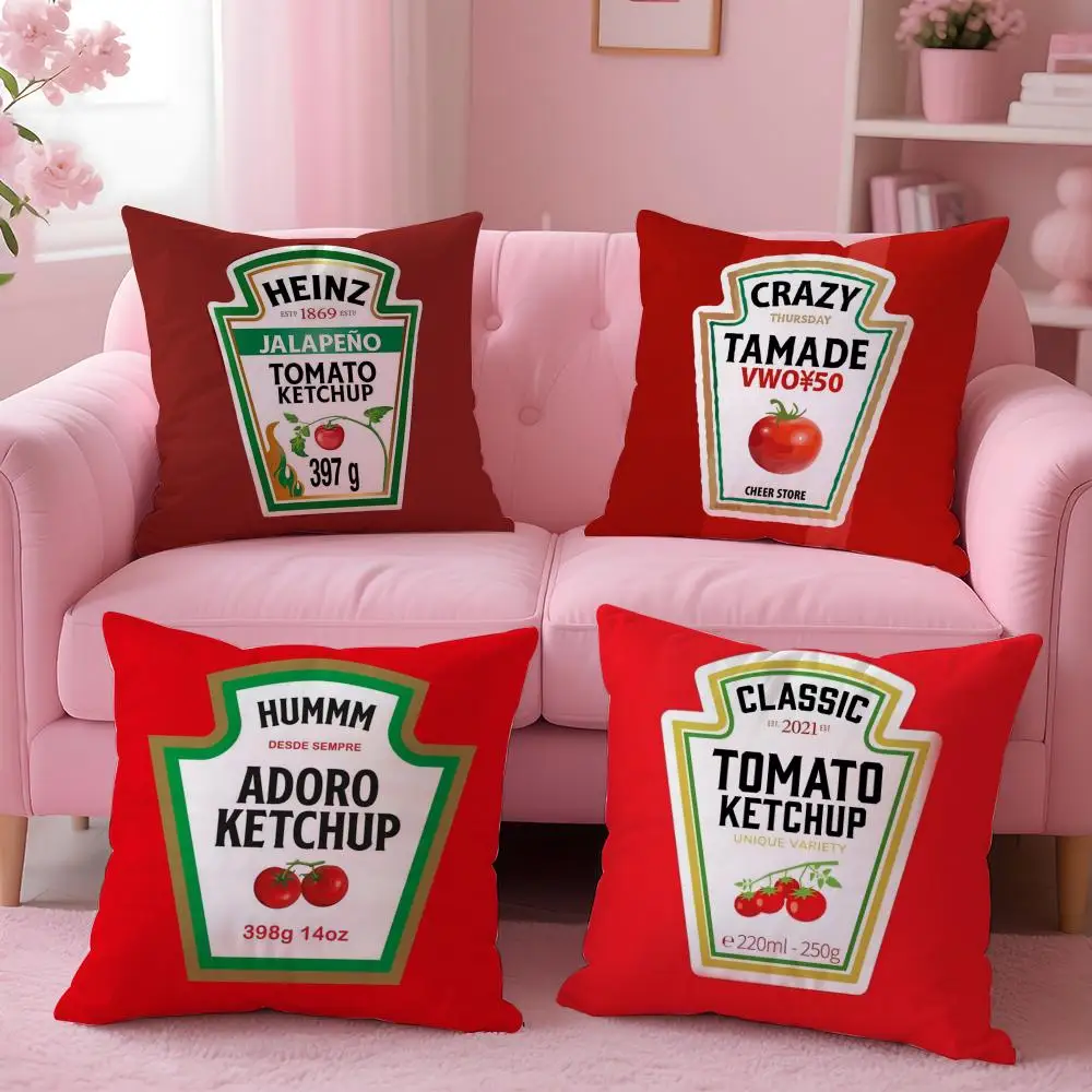 Funda de cojín con etiqueta de Ketchup divertida, funda de almohada corta de felpa con estampado de doble cara para el hogar, lavable a máquina en cálida funda de almohada de invierno