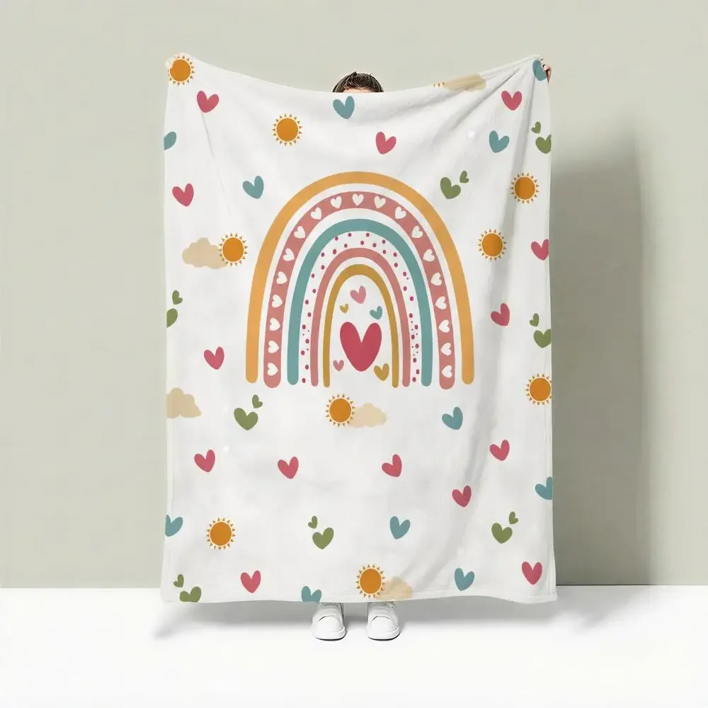 Boho Rainbow Set Throw Lightweight 240g Flannel Blanket Soft Skin-friendly for Summer Cooling
