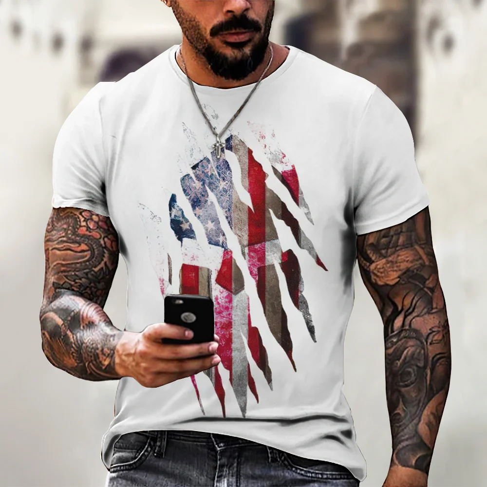 Summer Men's 3d Printed Spartan Print Short Sleeve O-Neck T-Shirt Fashion Loose Street Personality Trend Retro Plus Size Top