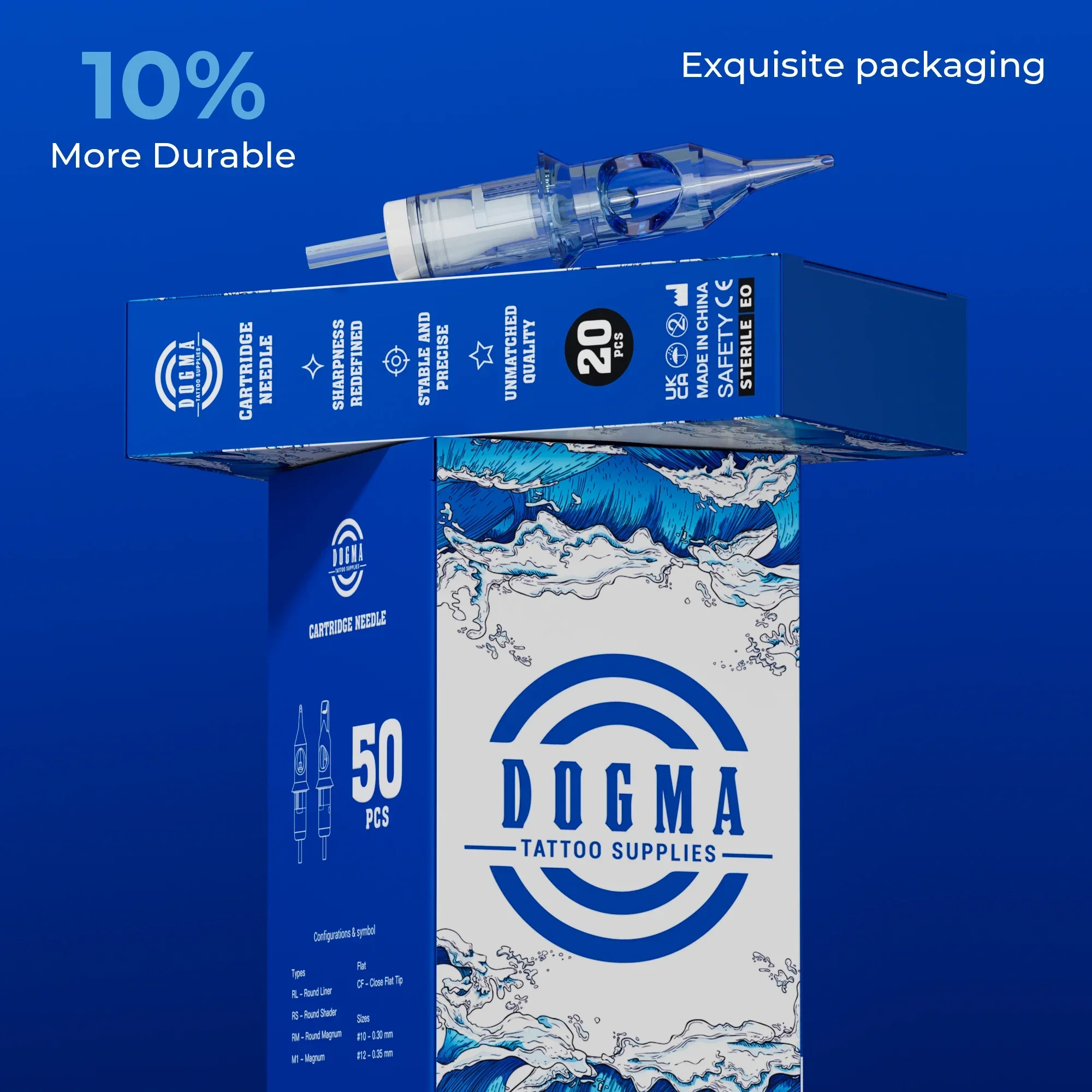 50pcs DOGMA Professional Tattoo Needles Cartridges RL/RM 0.30/0.35mm Disposable Safety Sterilized Blue Needles Art Tattoo Supply