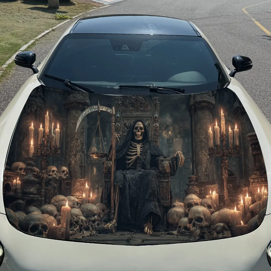 العرش القيثارة الله في ميرياد الشموع الجمجمة المجال سيارة الفينيل التفاف ، المواد البلاستيكية للماء غطاء السيارة ملصق ، خدش ذاتية اللصق