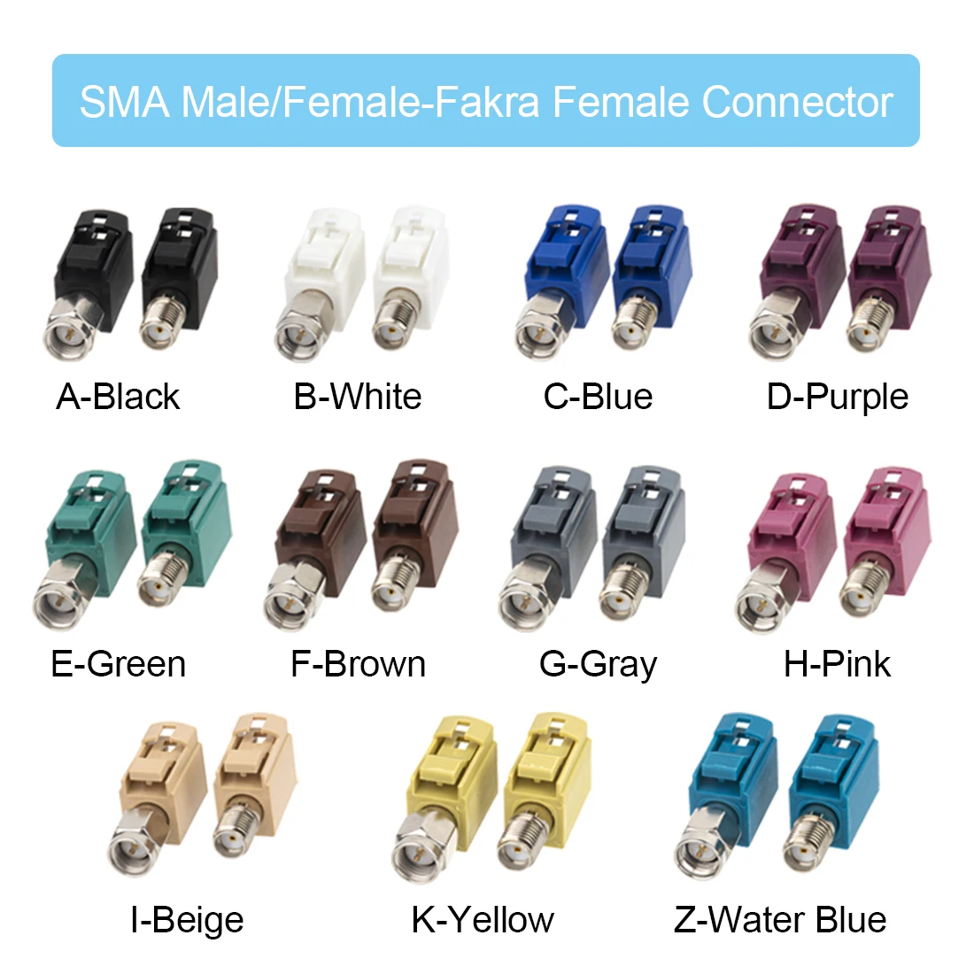 1pc SMA Male Plug to Fakra A/B/C/D/E/F/G/H/I/K/Z Female Jack RF Coax Adapter Convertor Straight NEW White Black Green Color image 3