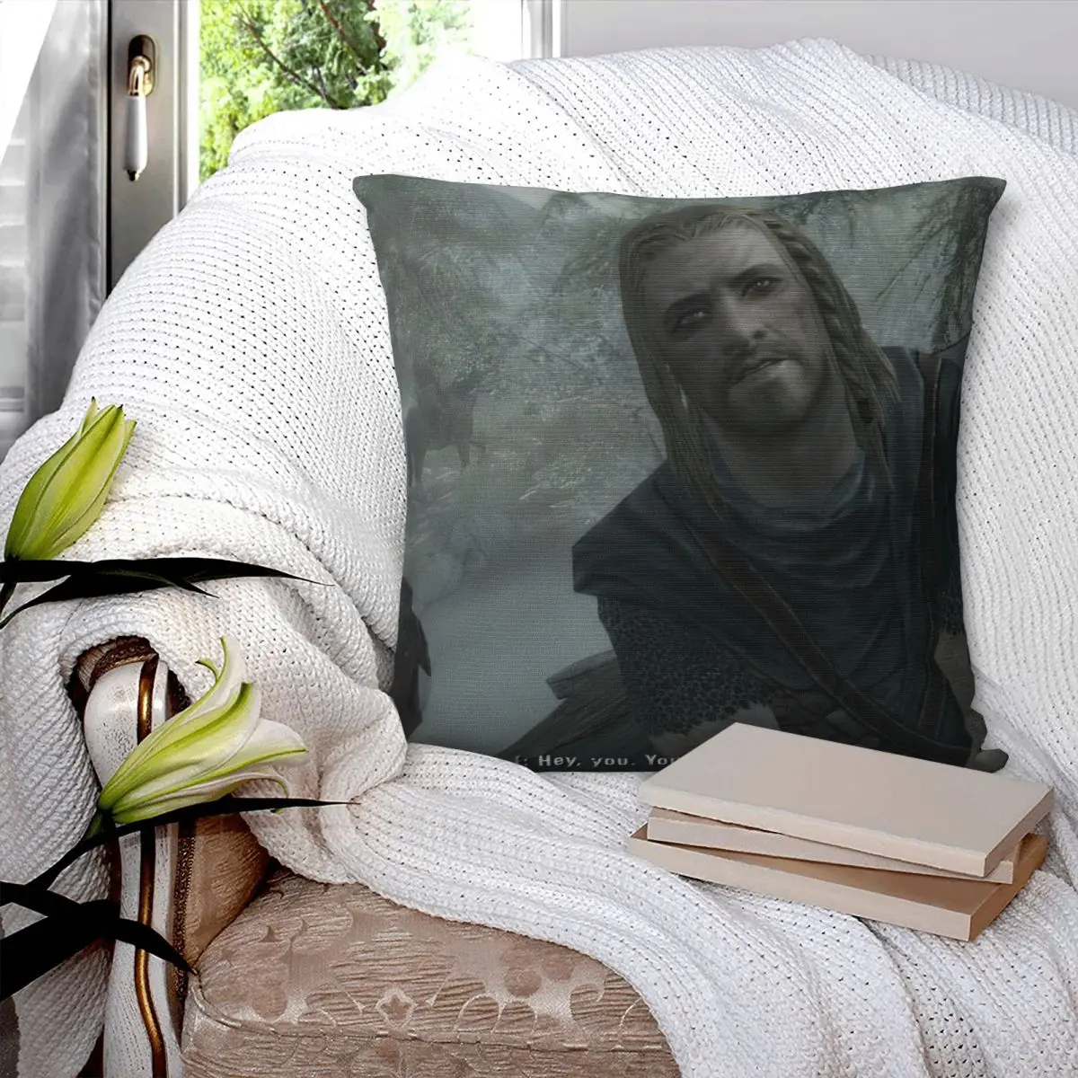 Hey You Youre Finally Awake Skyrim Meme Square Pillowcase Polyester Pillow Cover Velvet Cushion Decor Comfort Throw Pillow Home