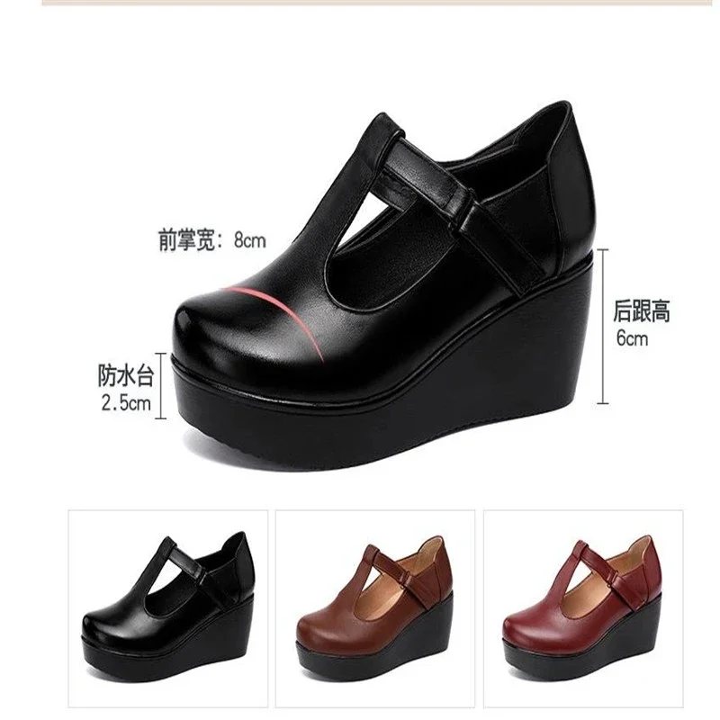 YAERNIRound Head Platform Shoe Women\'s Large Size Anti Slip Comfortable Wedges Heel Shoes High Heel Ladies Heels