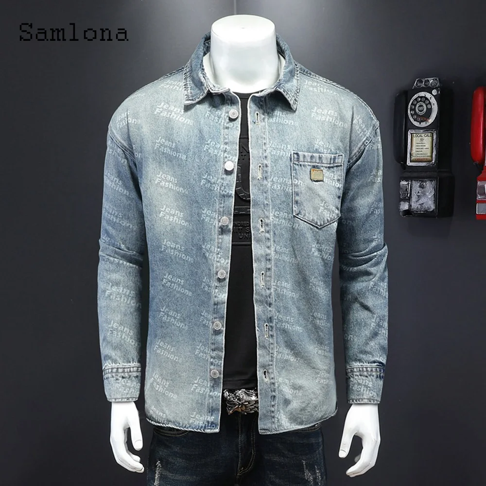 

2023 New Spring Fashion Denim Jackets Men Casual Slim Fits Lattice Jean Denim Jacket Lepal Collar Pocket Coats Mens Streetwear