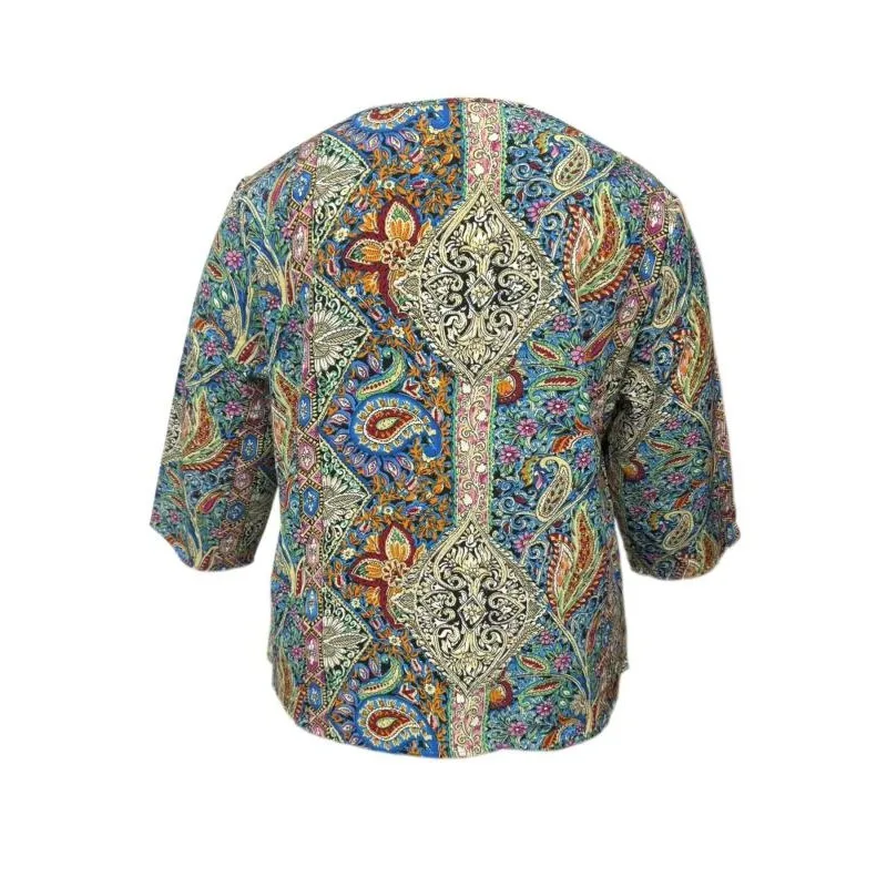 Camiseta de talla grande 1XL-5XL para mujer, blusas informales de manga larga con cuello en V y estampado bohemio de otoño