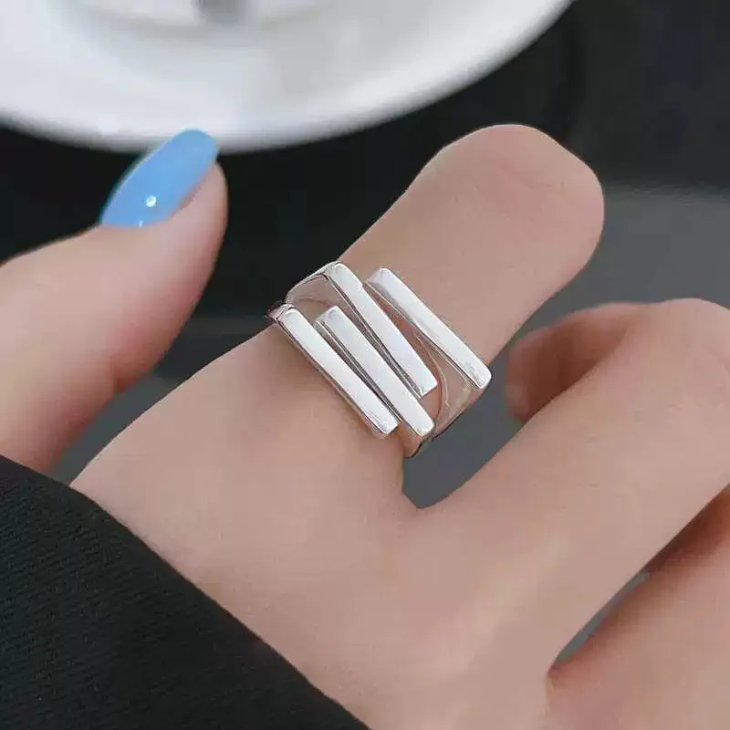 

925 Sterling Silver Rings For Women Simple Vintage Handmade Adjustable Finger Interline Ring Fashion Band Female Bijoux Gift