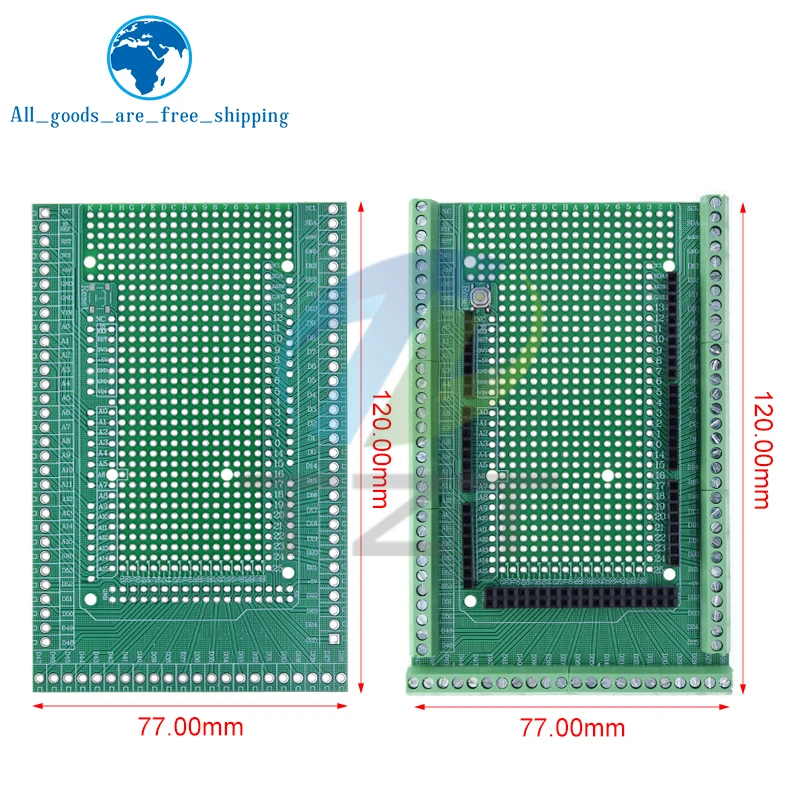 TZT Compatible With MEGA2560 Double-side PCB Prototype Screw Terminal Block Shield Board Kit For Arduino Mega 2560 / Mega2560 R3