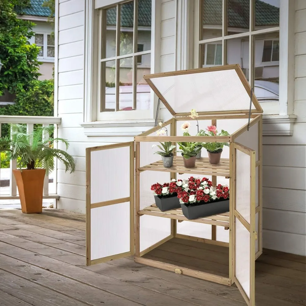 

Garden Portable Wooden Cold Frame Greenhouse Raised Flower Planter Protection (30.0X22.4X42.9)