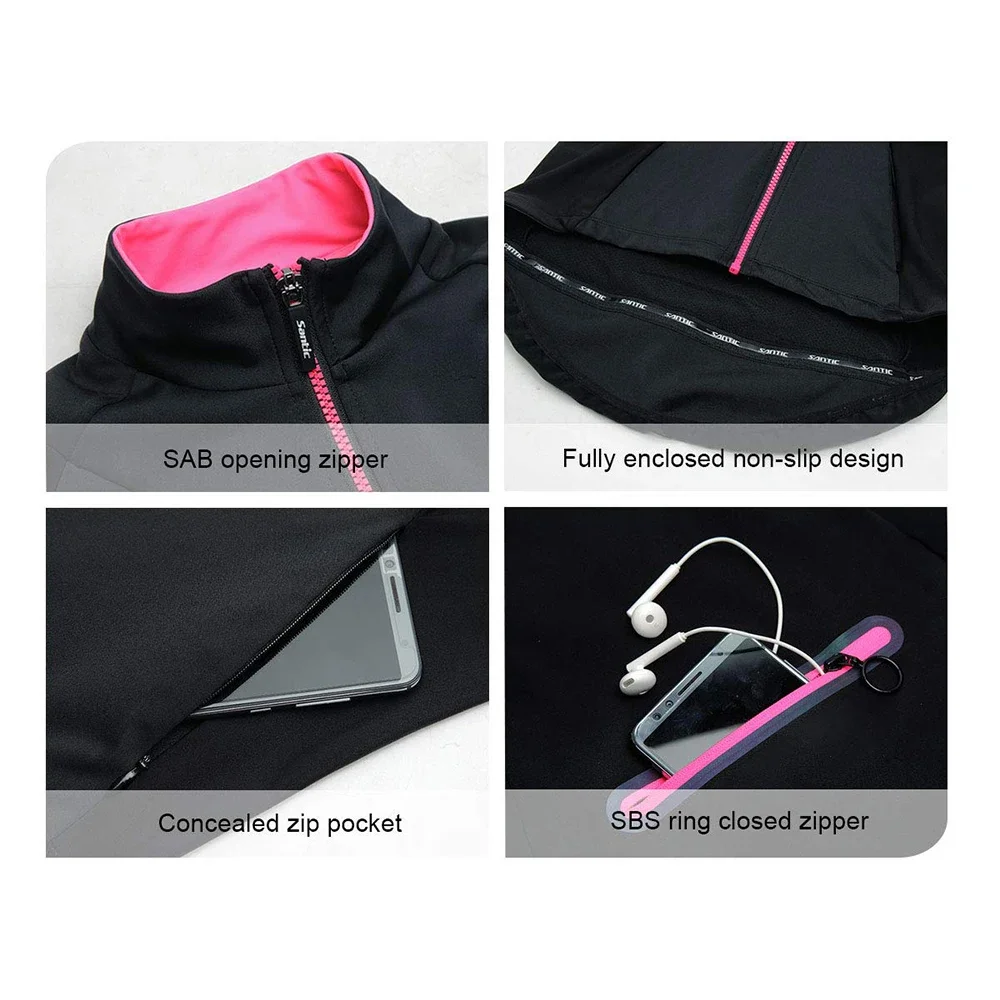 Santic Womens Fleece Bike Coat Winter Thermal Cycling Jackets Windproof Reflective Soft Shell MTB Bicycle Windbreaker Asian Size
