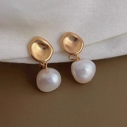 Elegant Imitation Pearl Dangle Earrings for Women Golden Irregular Geometry Round Drop Earrings Wedding Party Trendy Jewelry