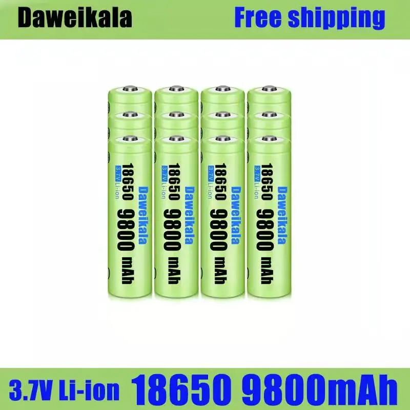 대용량 리튬 이온 충전식 배터리, 손전등 토치 헤드램프 배터리, 3.7V, 18650, 9800mAh, 신제품