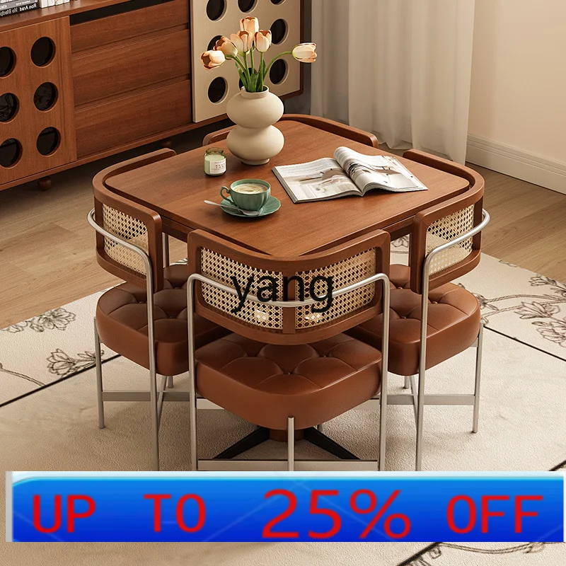 

CX antique solid wood foldable square table and chair combination household living room small retractable table