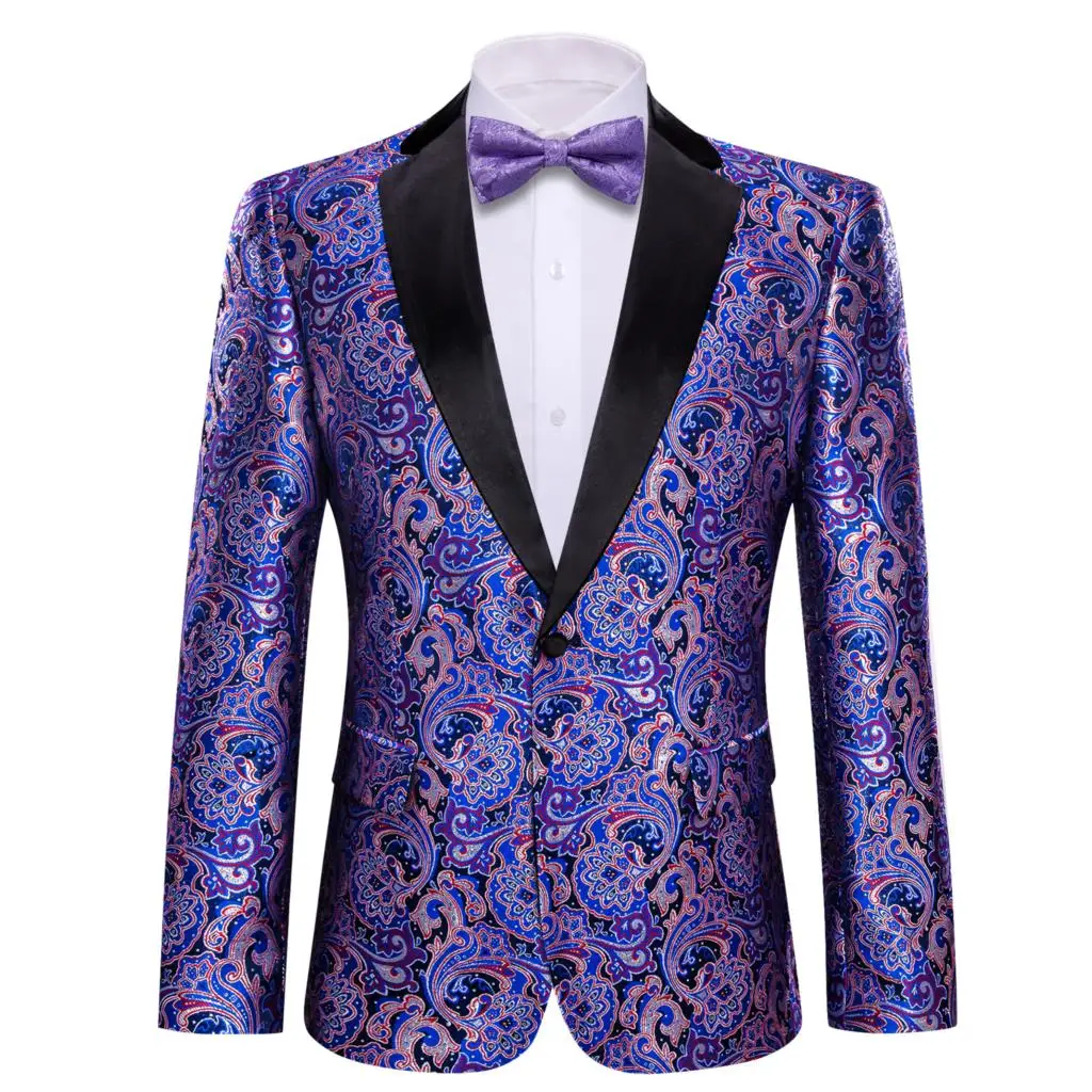 

Designer Suit Men Silk Blazer Bowtie Set Purple Blue Pink Flower Male Jacket Coat Slim Casual Wedding Dress Barry.Wang