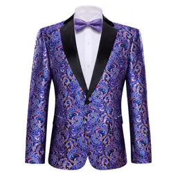 Designer Suit Men Silk Blazer Bowtie Set Purple Blue Pink Flower Male Jacket Coat Slim Casual Wedding Dress Barry.Wang