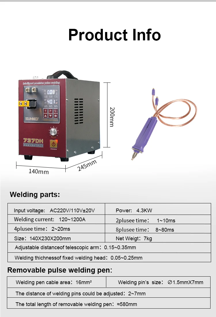 Brand New SUNKKO 737DH Spot Welding Machine 110/220V Professional 4.3KW Spot Welding for Lithium ion Battery Battery Pack