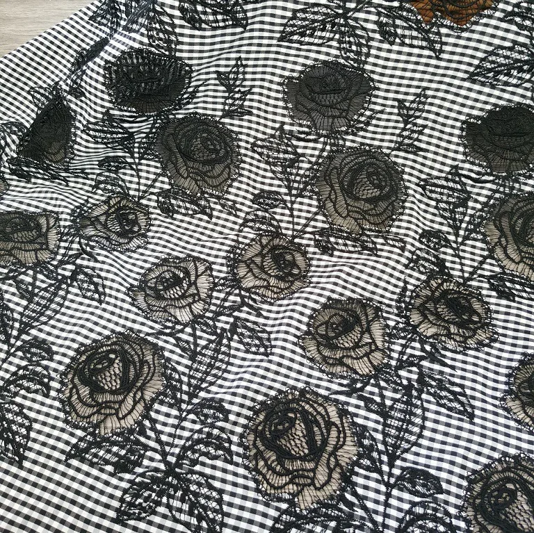 

New yarn-dyed laser-cut embroidered rose cotton fabric for clothing, decorative cloth, designer fabric,handmade sewing materials