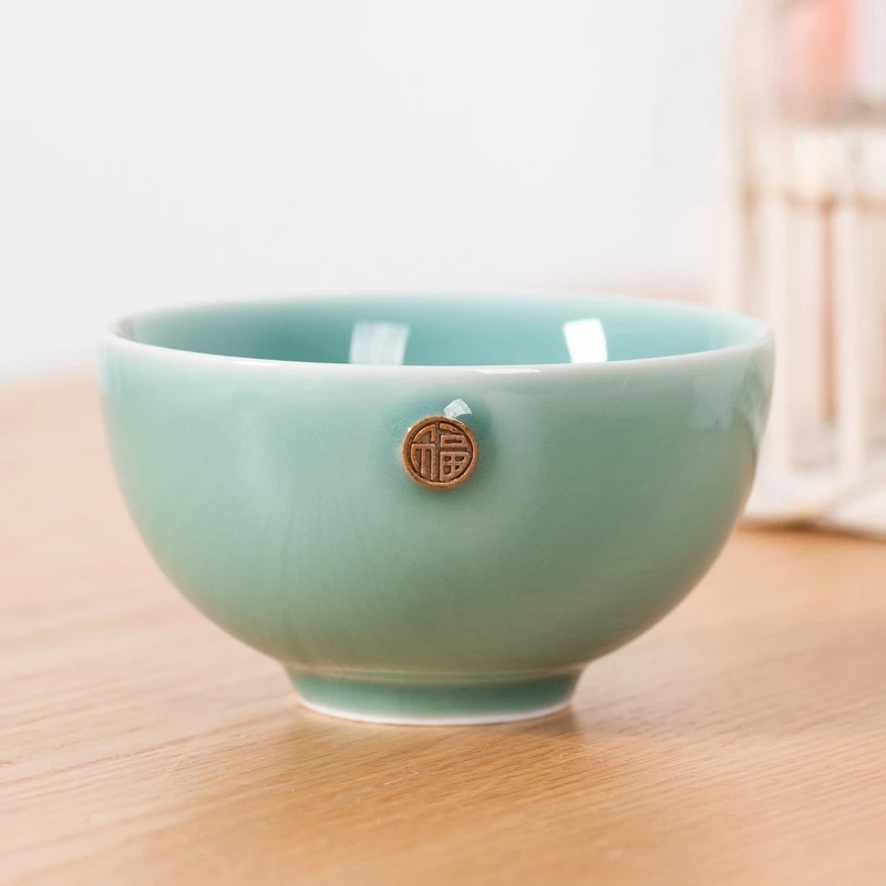 Celadon Creative Rice Bowl Modern Simplicity Ceramic Hotel Household Round Blessing Bowl Kitchen High Appearance Level Tableware