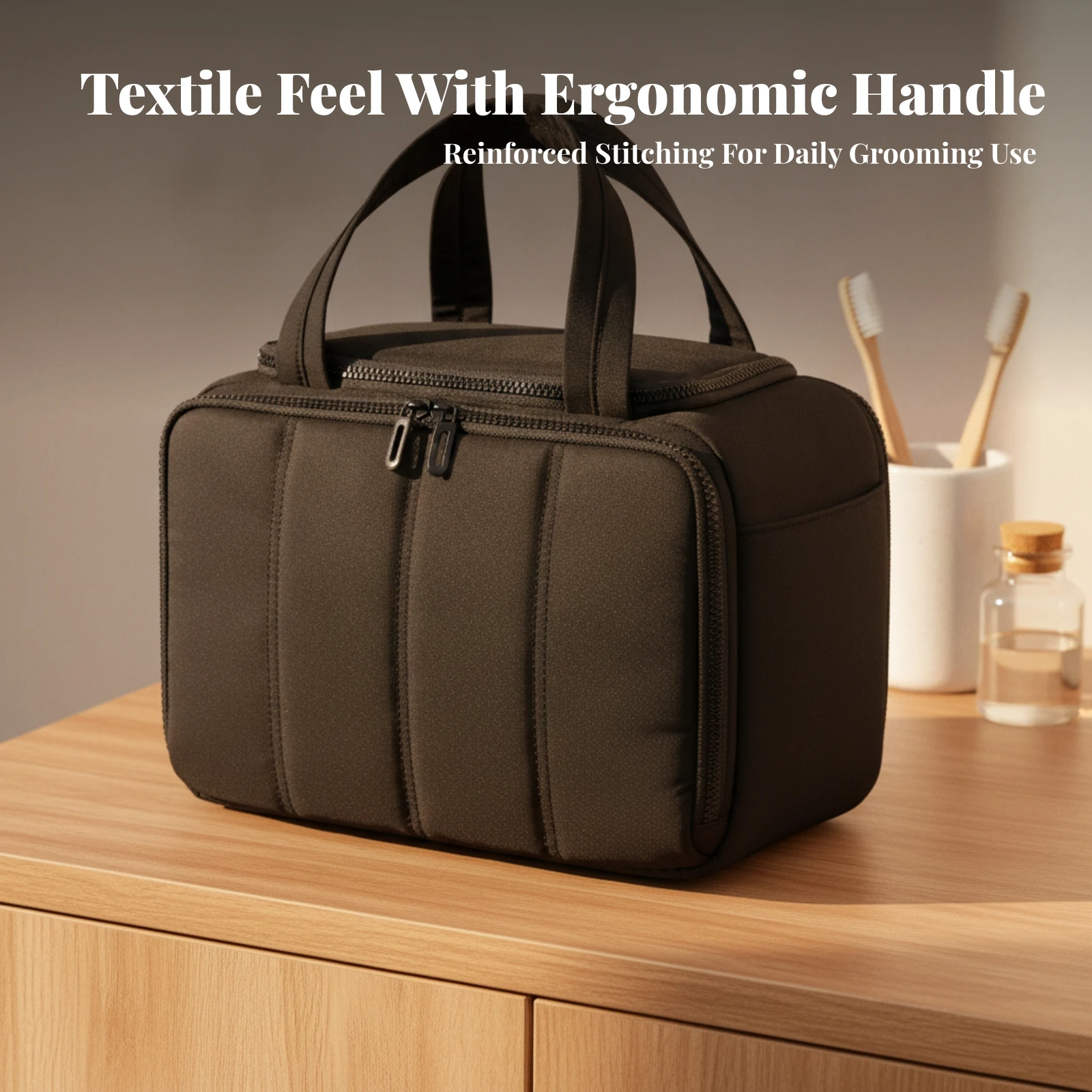 Structured Cosmetic Organizer Bag Multi-Compartment Polyester Toiletry Bag with Compartments Lightweight Dry-Wet Separation