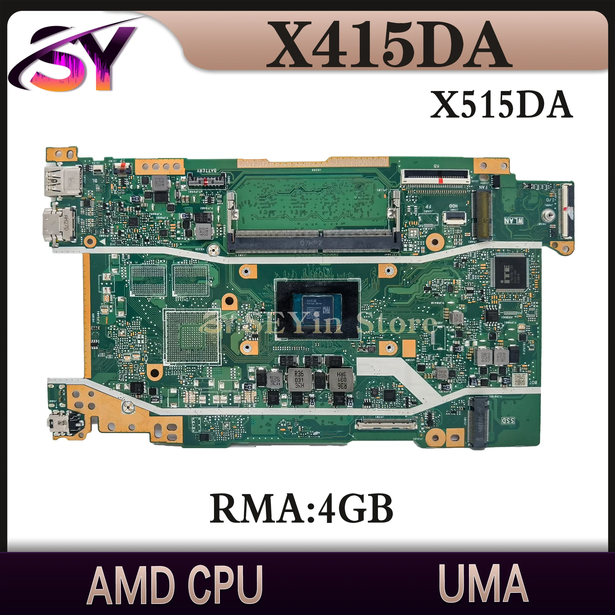 X415D Mainboard For ASUS X415DA X415DAP M415DA M515DA D515DA D515DAP M515DAP X515DA Laptop Motherboard AMD CPU 4GB/RAM UMA