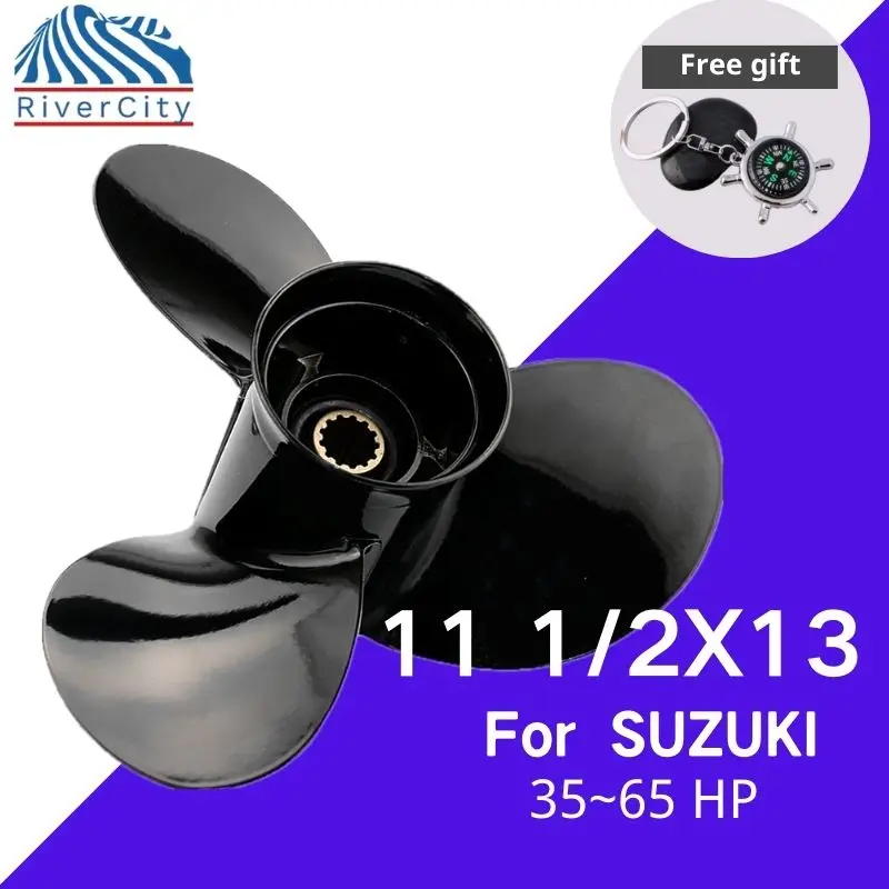 RiverCity Boat Propeller 11 1/2*13 For SUZUKI 35hp 40hp 55hp 50hp 60hp 65hp Aluminum 3 Blade 13 Tooth Outboard Engine Part