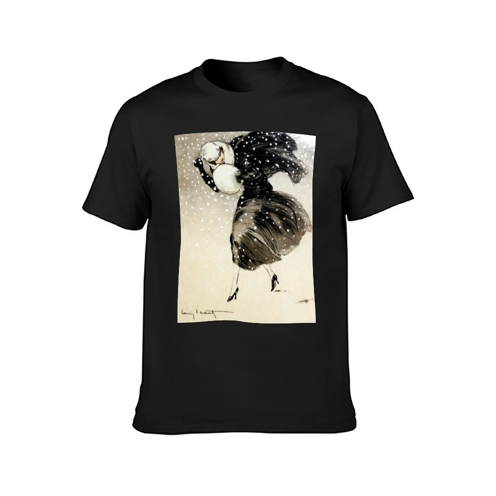 French Art Deco fashion art, Woman In a Snow Storm T-Shirt anime customizeds t shirt men