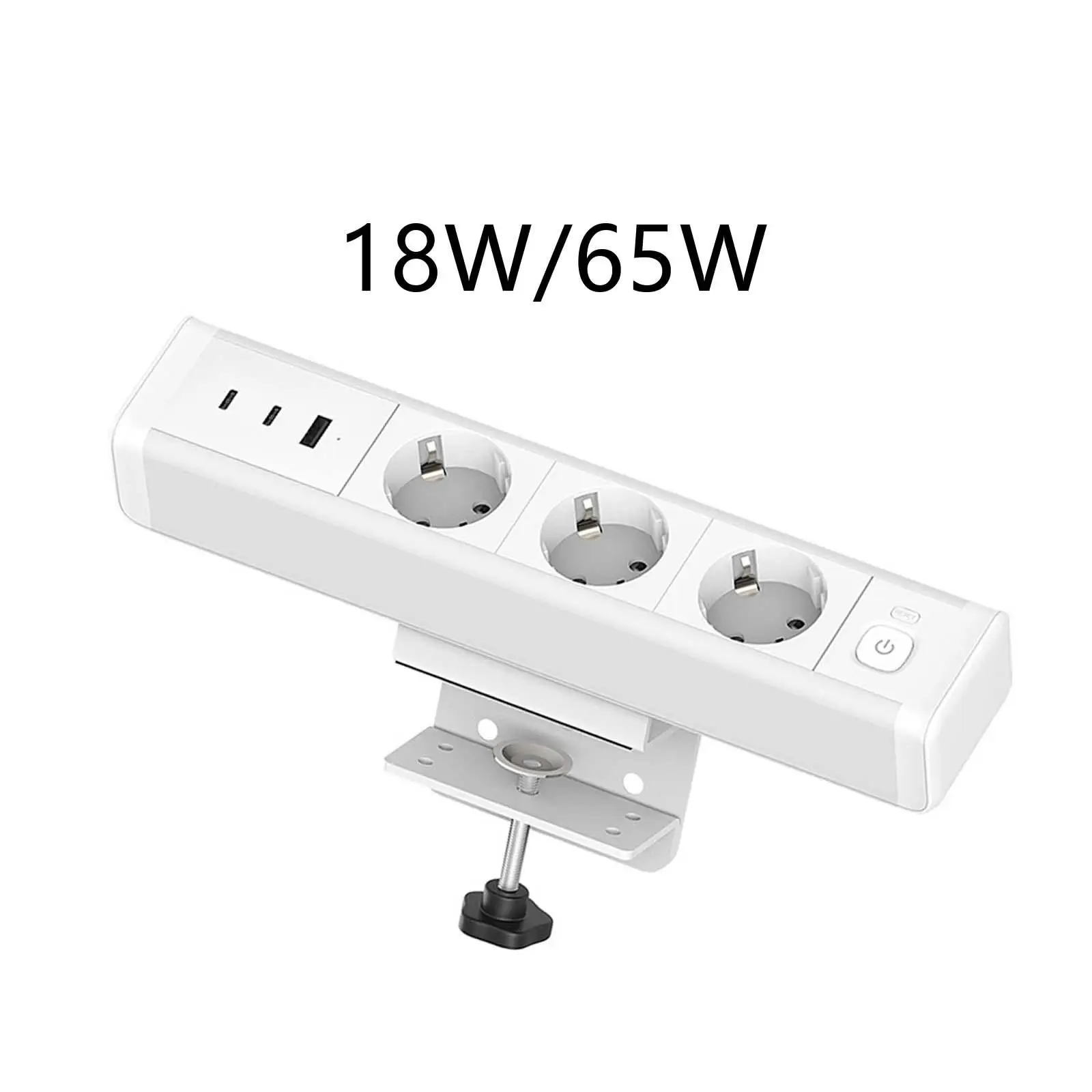 Clamp Power Outlet Socket White High Performance with USB Port Desk Clamp Power Strip for Bedroom Living Room Home Study Hotel