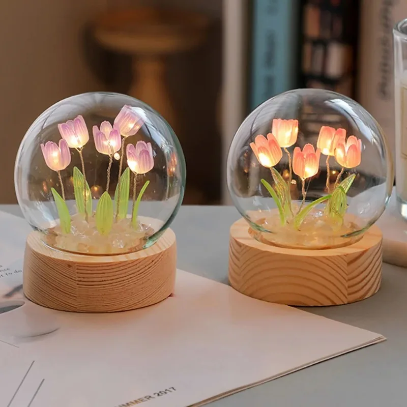 DIY Tulip Night Light Cute Bedroom Decoration Flower Lantern Valentine's Day Gift for Girlfriend Homemade Materials Handmade