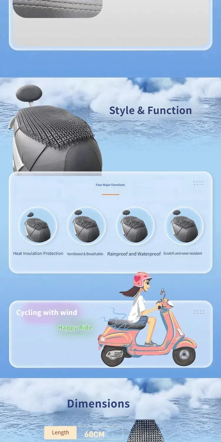 For Waterproof and Sun-Resistant Ventilated Seat Cushion for Electric Scooters and Motorcycles – Suitable for All Seasons