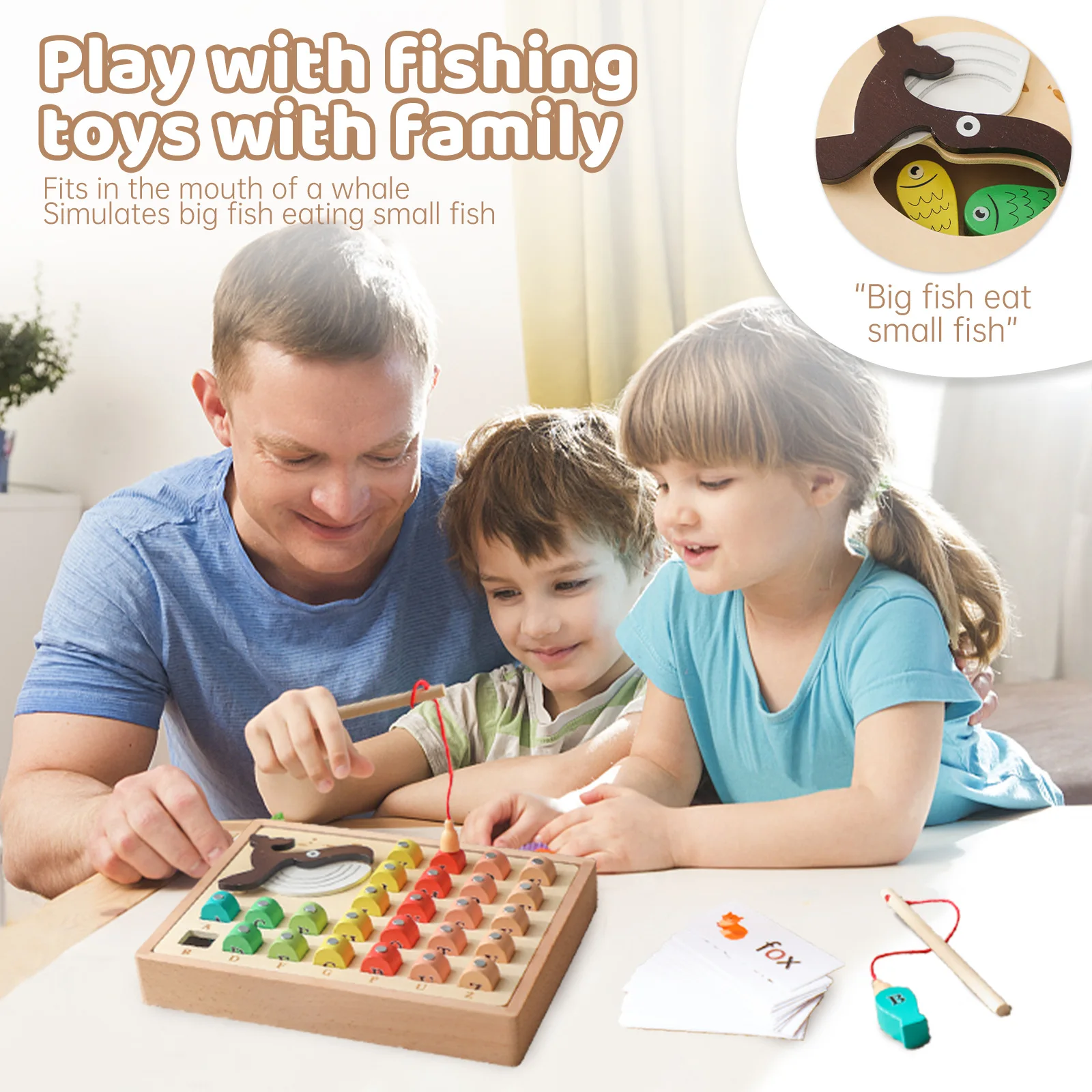 Solid wood puzzle multi-functional baby early education 26 English letter card pairing Children's fishing magnetic toy