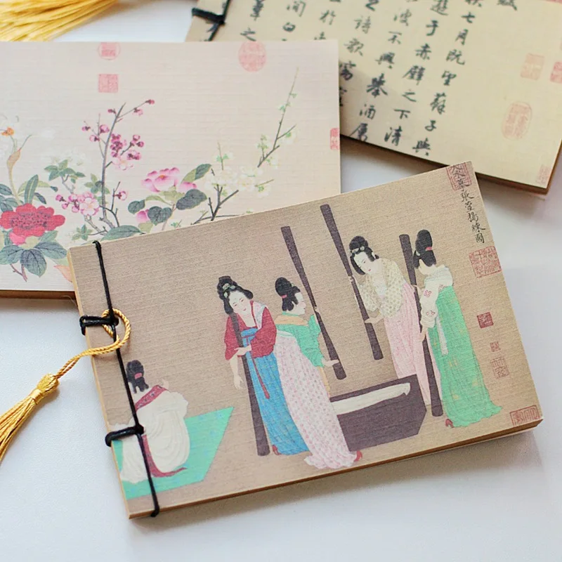 Ancient Style Painting A6 Thread Fringe This Red Cliff Fu Ramming Drawing Blank Kraft Paper Notebook Gift