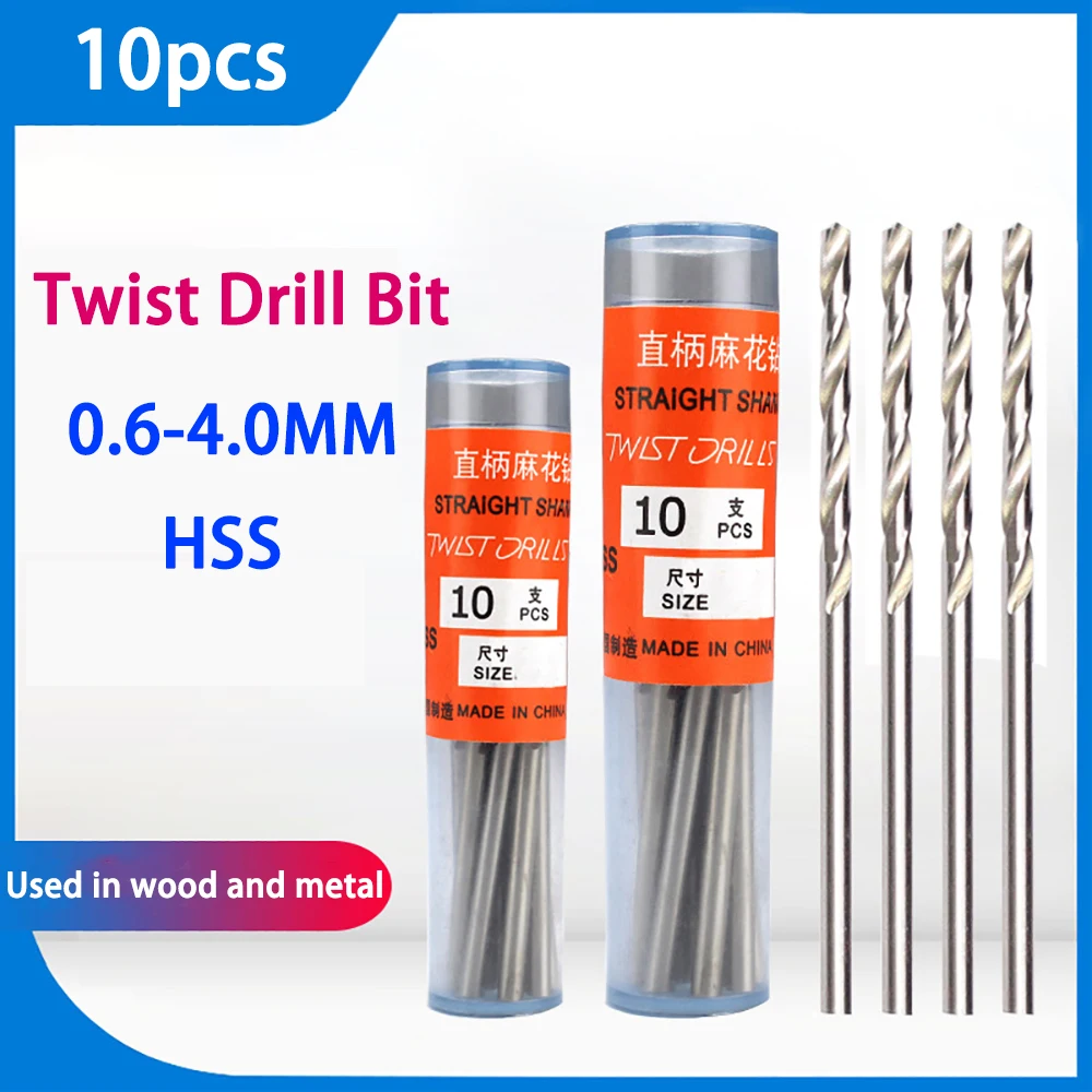 

10pcs HSS Mini Straight Micro Shank Drill Bit 0.6-4.0mm Suitable For Stainless Steel And Wood Drilling Electric Twist Drill Bits