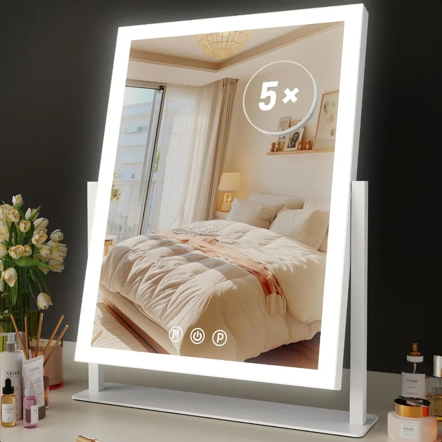 

Lighted Makeup Mirror 17.2"x13.6" Hollywood Vanity Mirror with Lights Three Color Modes Smart Touch Control 360°Rotation with 5