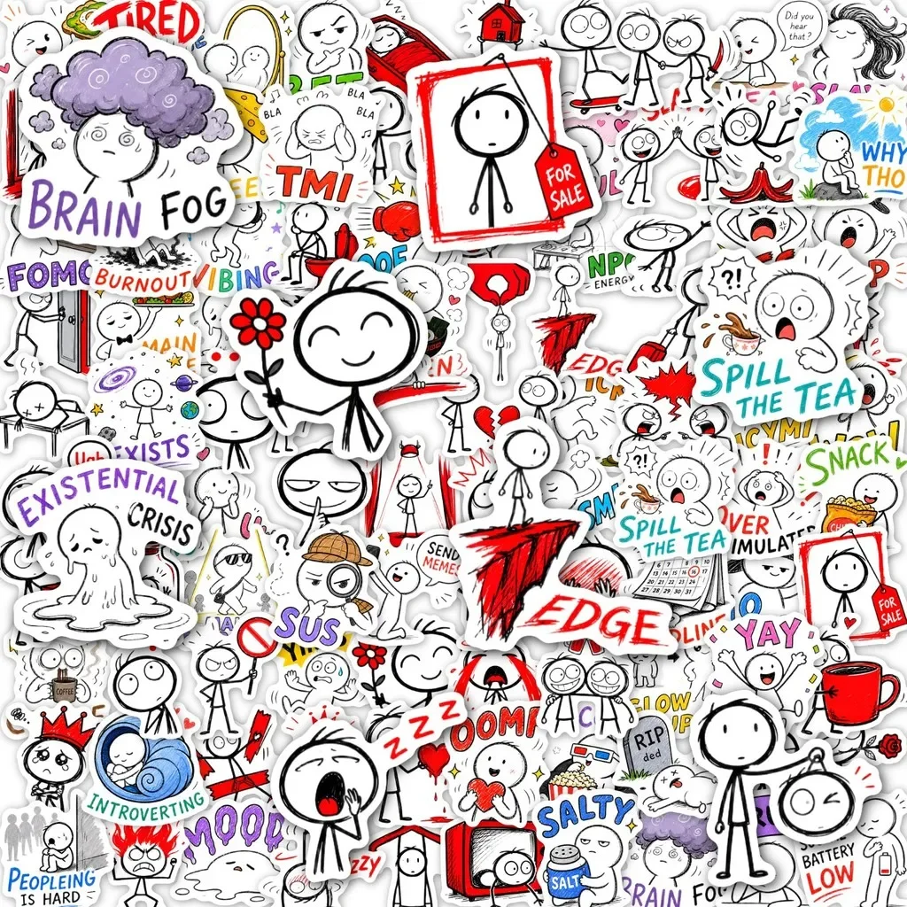 Whimsical Match‑Man Waterproof Sticker Pack 100 /200 Sheets Creative Doodle Decal For Journal And Handcraft Giajar Sticker Store