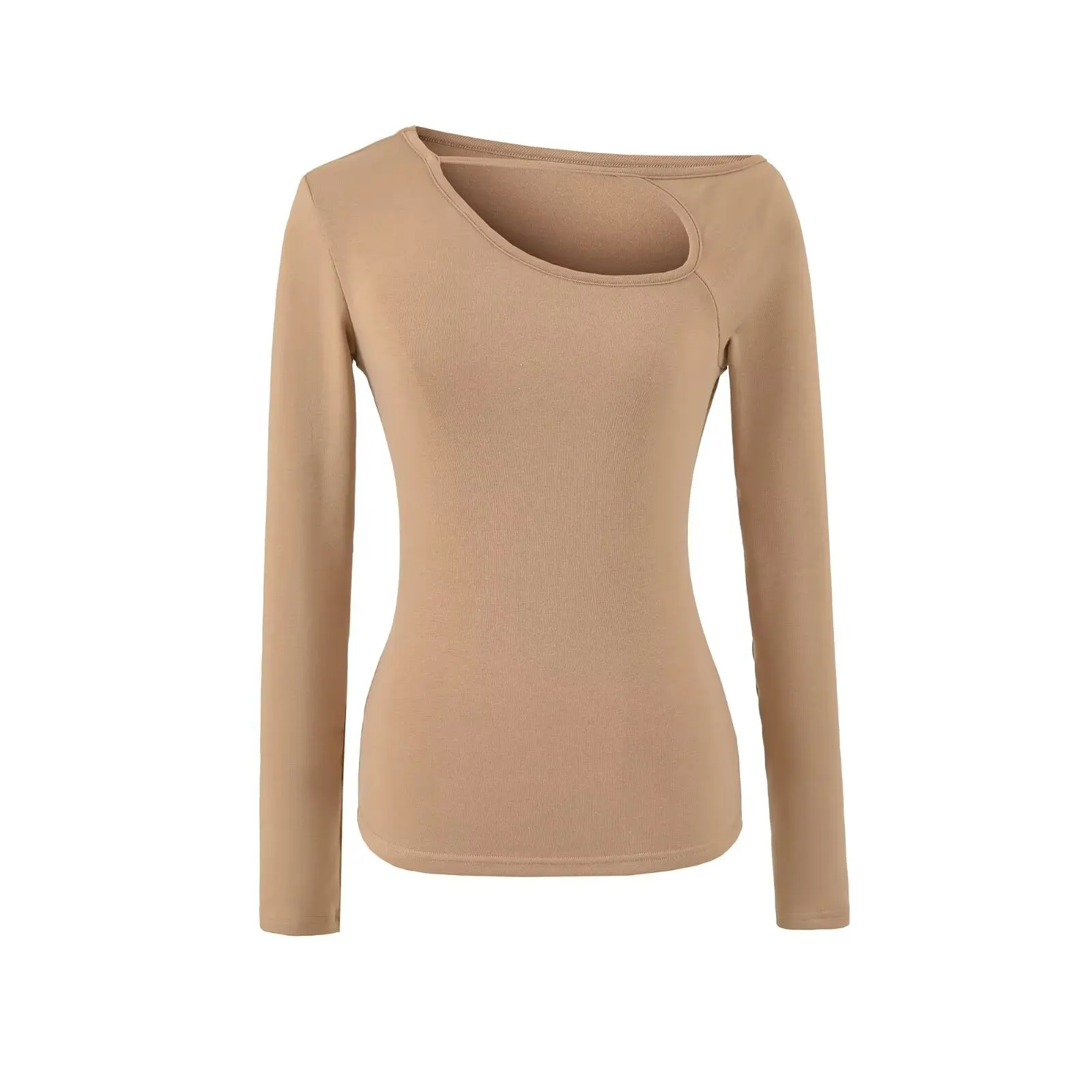 Fce اصطف طويل Sve تي شيرت المرأة الخريف الشتاء الجوف خارج oulder Baring قاعدة irt الفتاة سليم صالح لون نقي #5