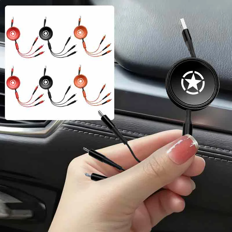 3 em 1 cabo de carregamento 100w para xiaomi iphone usb tipo c cabo carregador para jeep renegade compass grand-cerokee wrangler wra