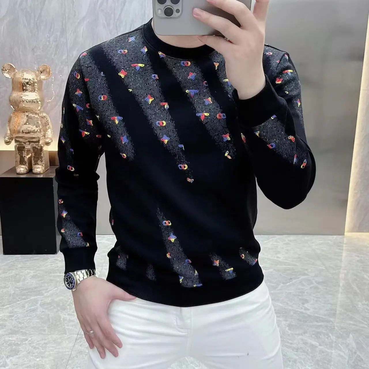 Brand Luxury Letter Printed Men's Sweatshirts Autumn Winter Round Necked Hoodie Pullover Casual Business Versatile Sweatshirt