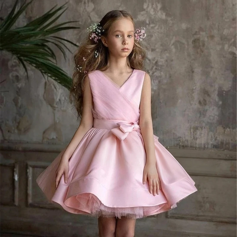 2026 Girls Birthday Dress Kids Host Performance Celebration Children Clothes Eid Mubarak Gown Elegant Puffy Gown Formal Party