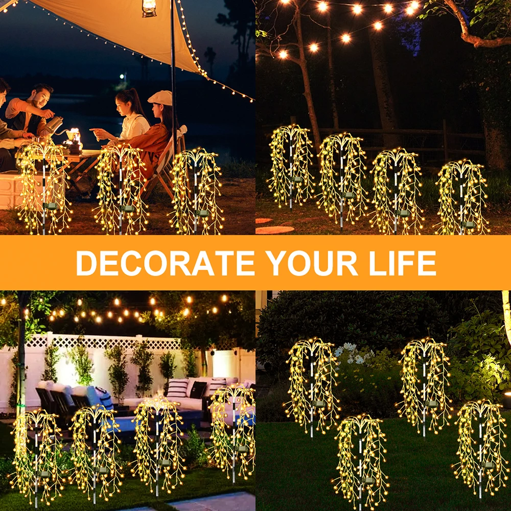 200 LED extérieur solaire saule saule feux d'artifice lumière LED décor chaîne lumière 8 Modes d'éclairage jardin pelouse vacances chaîne fée lumière