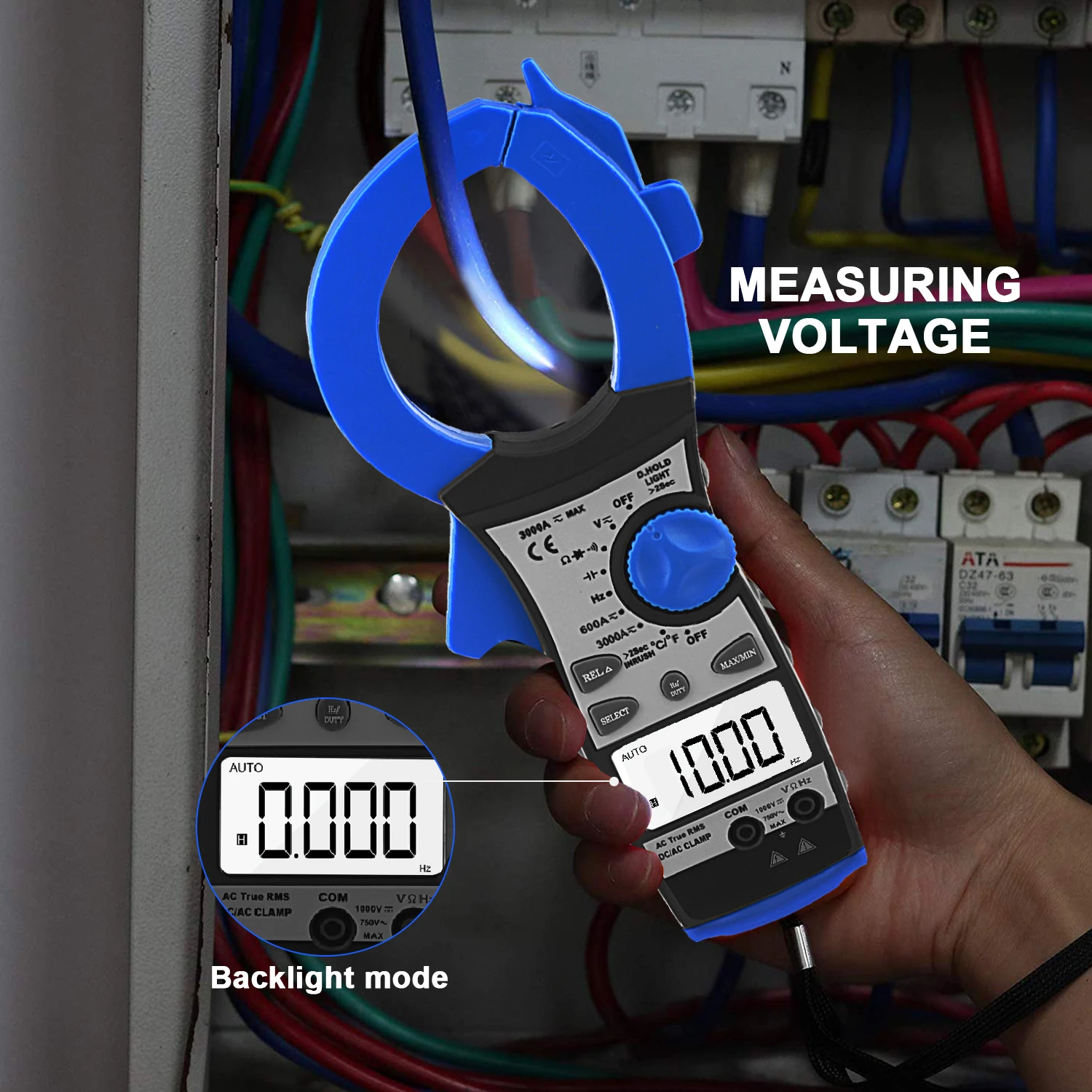 Digital Clamp Meter 6000 Counts AC/DC Auto Range Multimeter Voltage Resistance Capacitance Frequency Temperature Diode Backlight