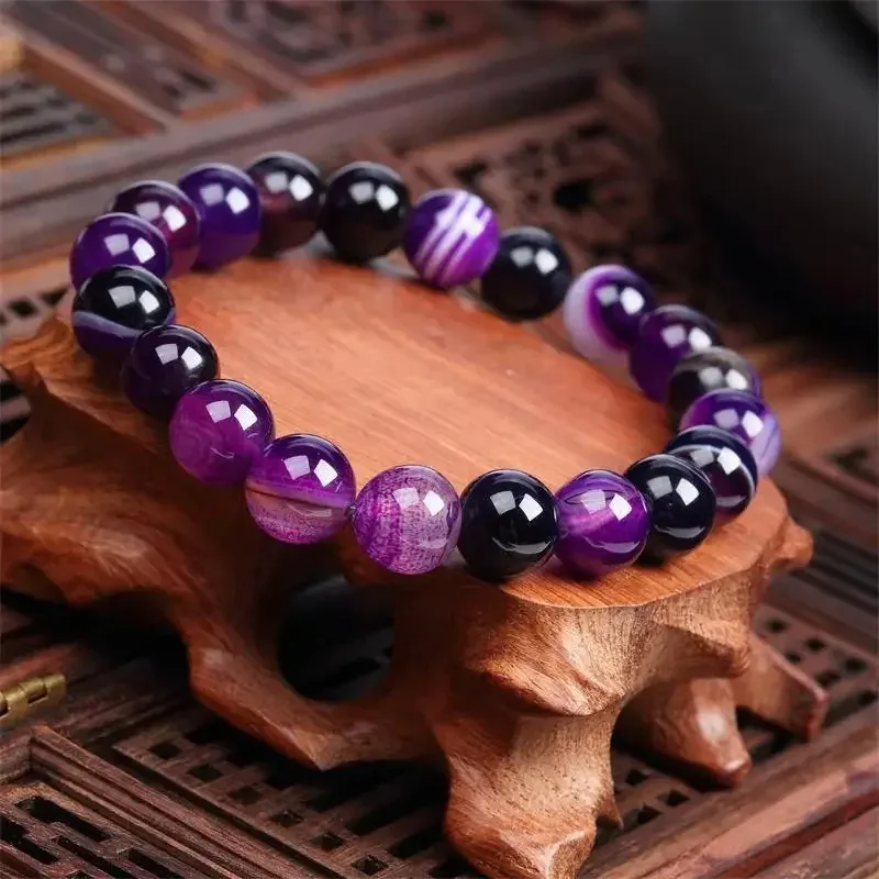 

Natural Purple Chalcedony Hand-carved 10mm Round Bead Jade Bracelet Fashion Boutique Jewelry Women Purple Agate Bracelet