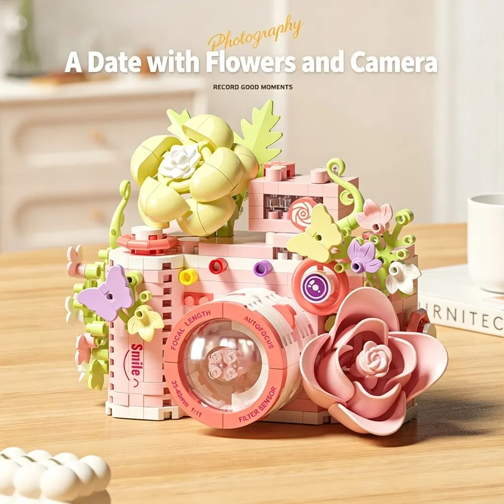 Retro SLR Camera Model Building Blocks Micro Bricks DIY Assembly Creative Desktop Ornament Handmade Birthday Gift Home Decor
