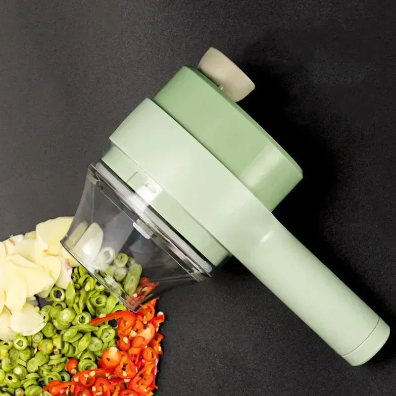 Mini Food Chopper Portable USB 4-in-1 Handheld Meat Chopping Machine Kitchen Multifunctional Cutting Tool Vegetable Slicer