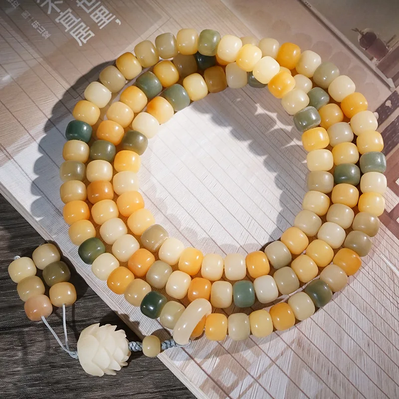 Chinese Style Lucky 108 Candy Color White Bodhi Seed Beaded Multi Layer Bracelet Necklace With Lotus Pendant Unisex Blessing For