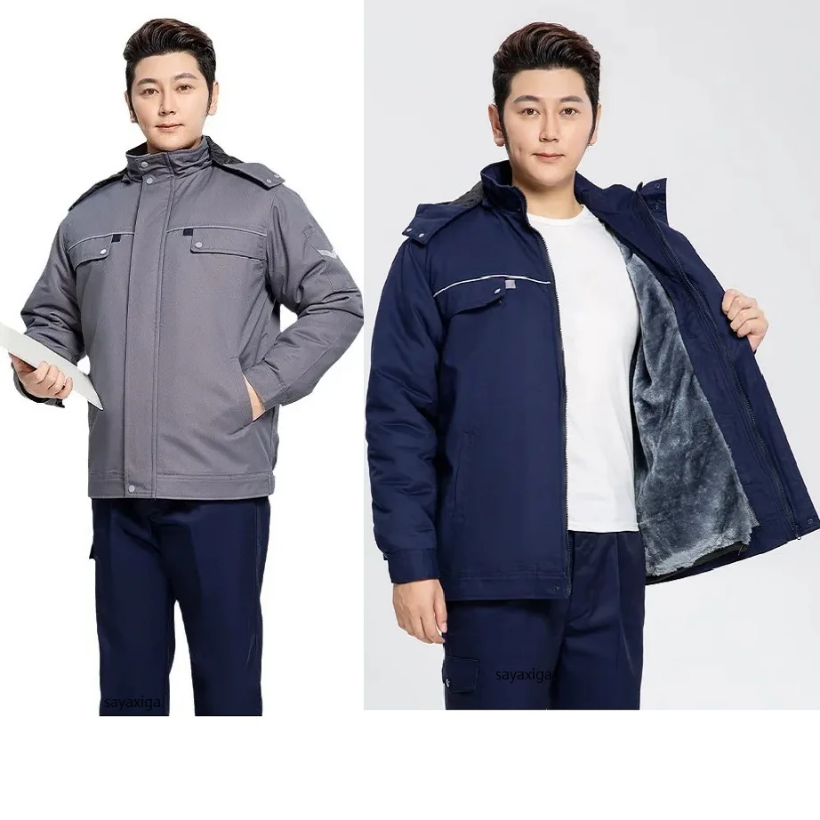 

Winter Hooded Work Clothing Detachable Fleece Lining Factory Mechanical Repairman Working Uniforms Warm Thick Worker Jacket Coat