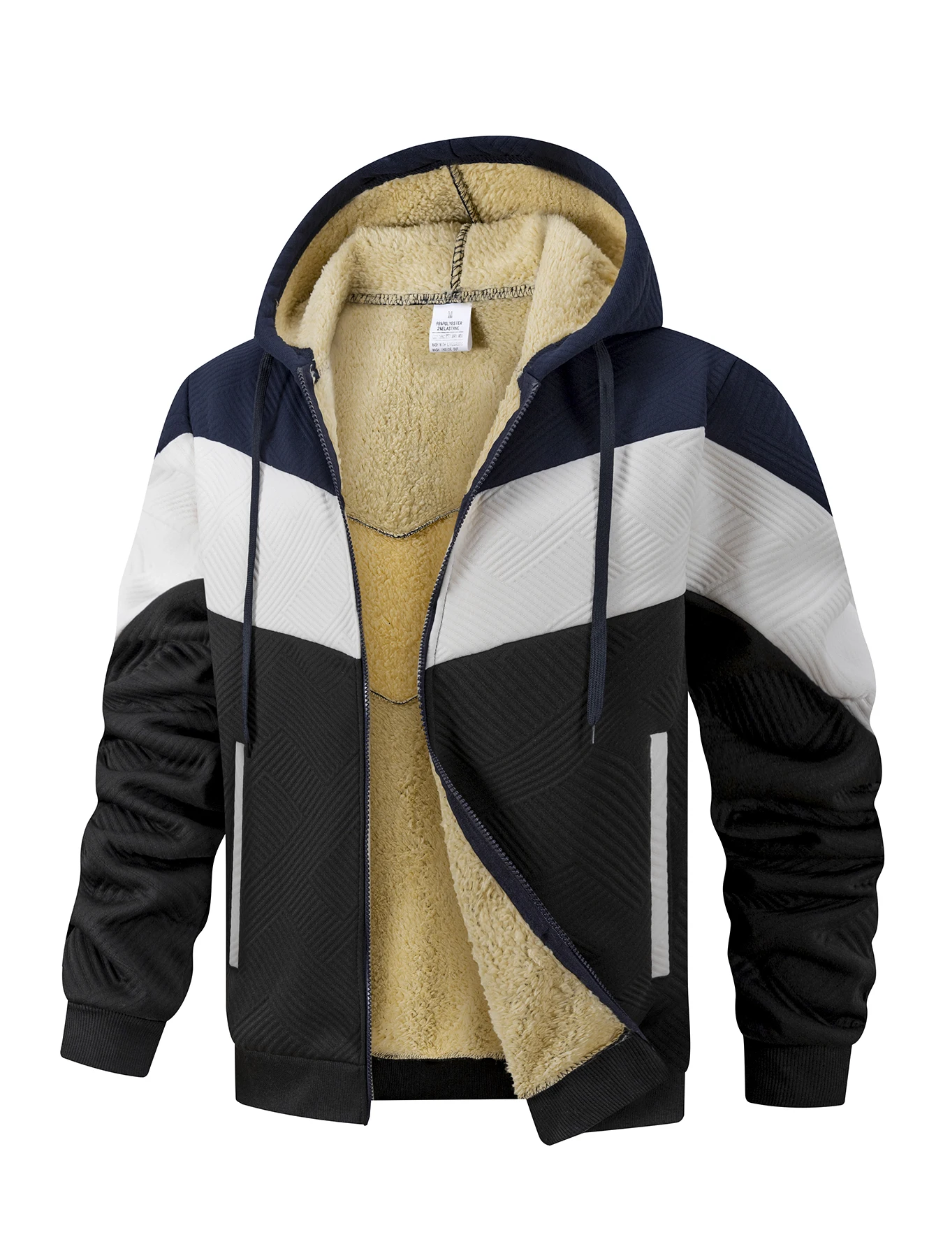 الشتاء الرجال المرقعة هوديي سترة في الهواء الطلق ملابس رياضية كاجوال الشارع أزياء الرجال الصوف الحراري سستة مقنعين البلوز #2