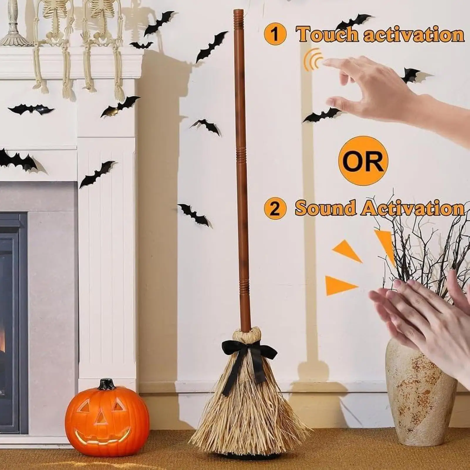 Halloween Haunted Dancing Broom Spooky Floating Witch Broom With Ghost Sounds Holiday Atmosphere Props for Porch Escape